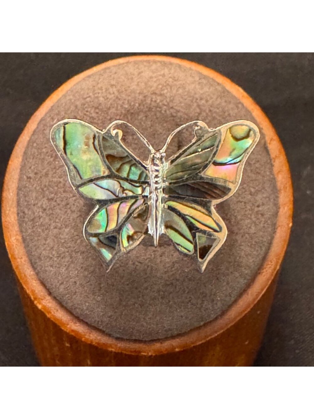 Solid Sterling Silver 925 Abalone Inlay Butterfly Statement Ring Size 8.5